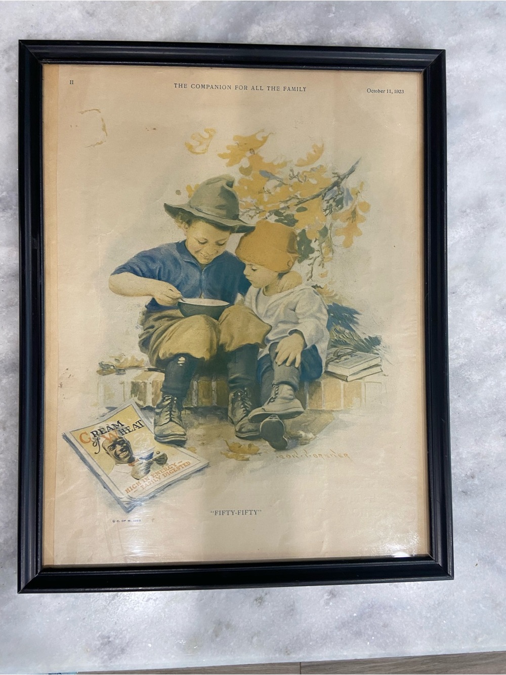 Vintage Framed Print "Fifty-Fifty" - Boys Illustration